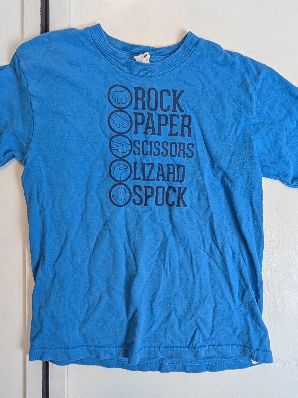 Delta Bright Blue Short-Sleeve Tee with Rock Paper Scissors Lizard Spock Graphic